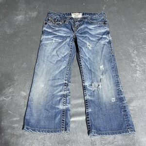 Big Star Jeans Womens 28 Liv Blue Capri Crop Low Rise Distressed Embroidered